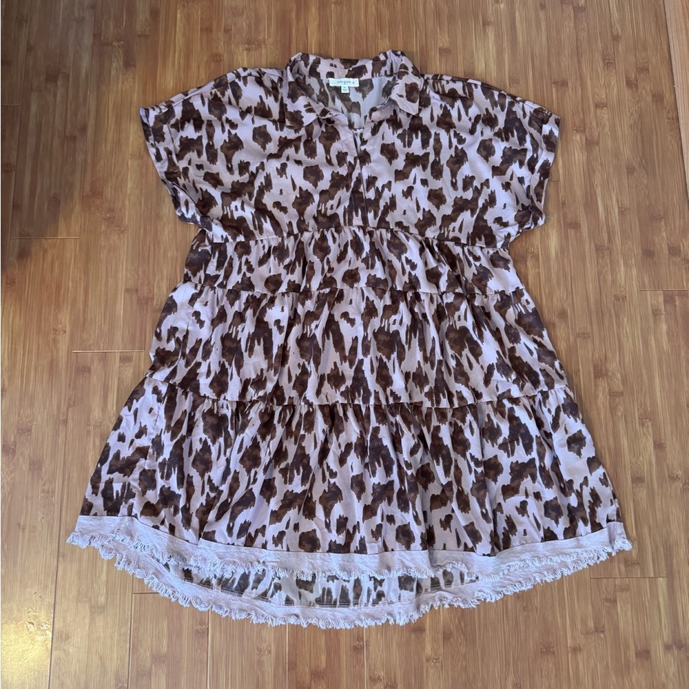 Umgee Brown and Mauve/Plum Animal Print Flutter Sleeve Sundress